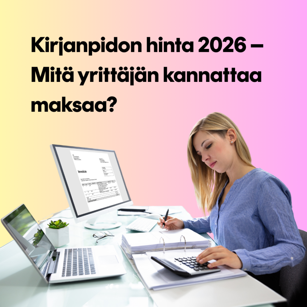 Kirjanpidon hinta 2026. Kirjanpitäjä tietokoneella